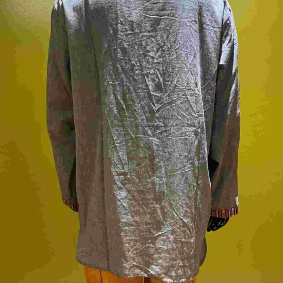 Cotton Bhutani Trim Long-Sleeve V-Neck Tunic - Solid (Gray) - Picture 3 of 5